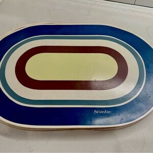 Mid Century Bob Van Allen Fun MCM Geometric Oval Blue/Brown Vinyl Placemats